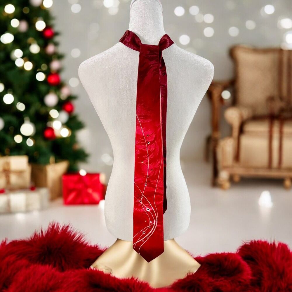 Festive Red Holiday Tie With Beads Christmas Cheer Formal‎